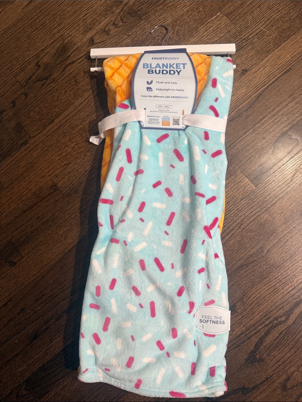 FROSTBUDDY Blanket Buddy Plush Throw - Aqua with Pink & White Sprinkle Accents